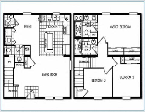 Floor plan for 3 beds, 1.5 baths